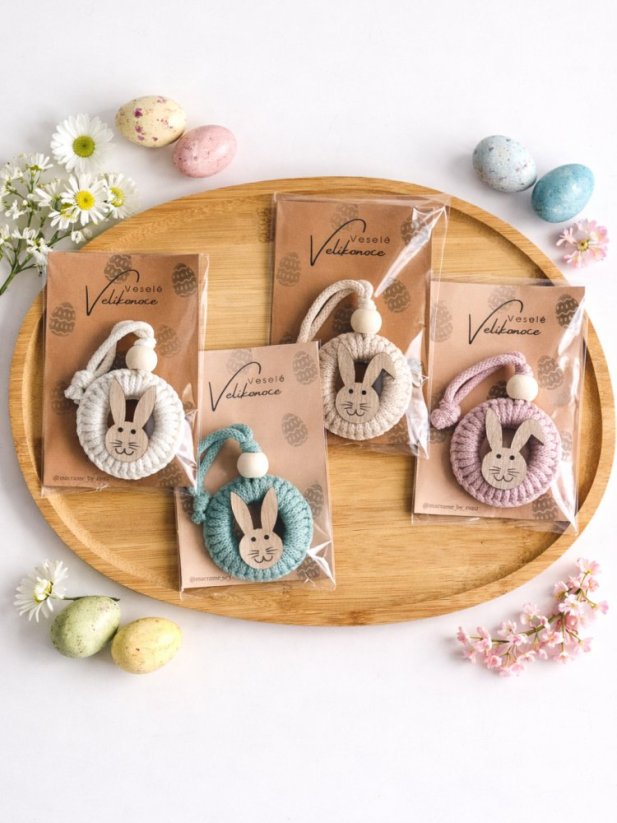 Macrame závěsná velikonoční ozdoba - Barva: Modrá